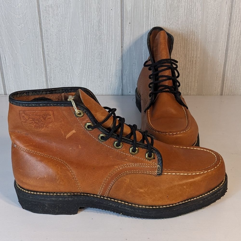Golden Retriever Brown Leather Boots Neoprene Cushion Oil Resistant 10D NWT